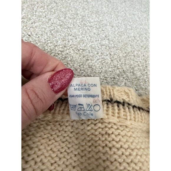 Vintage Alpaca Merino Wool Striped V Neck Sweater Pullover Chile La Liga 50 - Picture 6 of 8